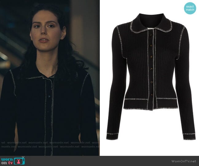 Khaite The Teagan ribbed cardigan worn by Eva Victor (Rian) on Billions
