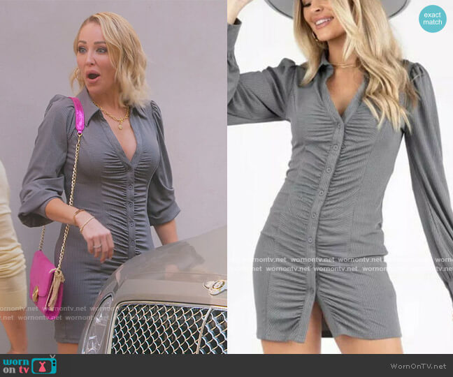 Kittenish Puff Sleeve Button Down Dress worn by Mary Fitzgerald on Selling Sunset