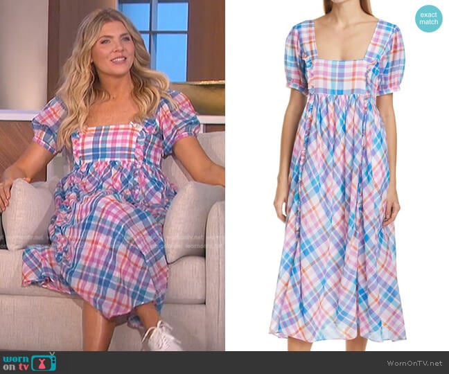 Love Shack Fancy Kimball Plaid Ruffle Midi Dress worn by Amanda Kloots on The Talk
