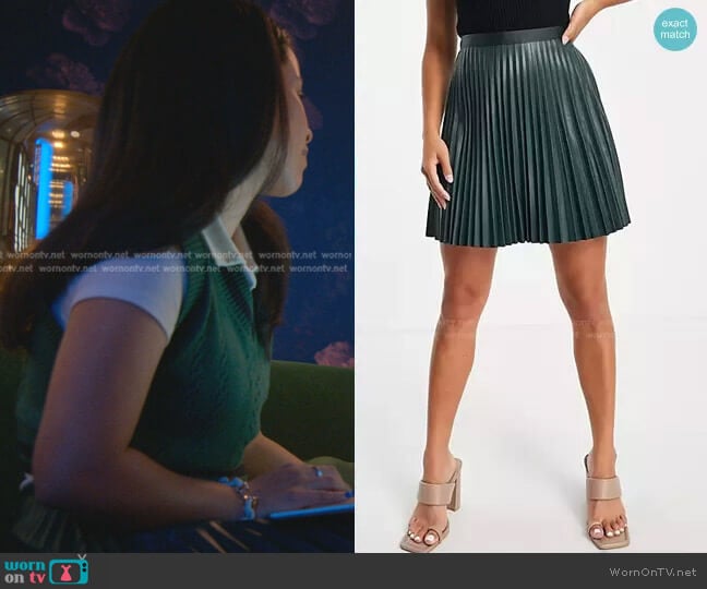 Vila Leather Look Pleated Mini Skirt worn by Mariana Foster (Cierra Ramirez) on Good Trouble