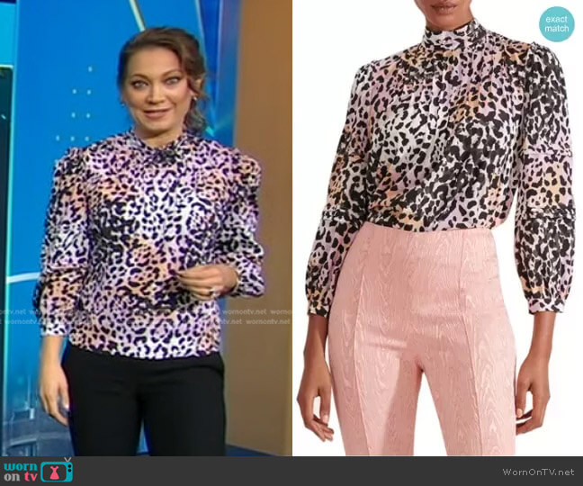 Veronica Beard Lety Cheetah Blouse worn by Ginger Zee on Good Morning America