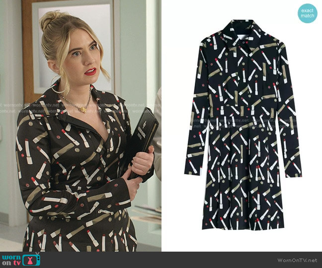 Victoria Victoria Beckham Lipstick-Print Shirtdress worn by Amanda Carrington (Eliza Bennett) on Dynasty