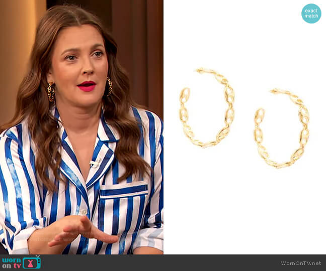 Lizzie Fortunato Jewels Chain-link Hoop Earrings worn by Drew Barrymore on The Drew Barrymore Show