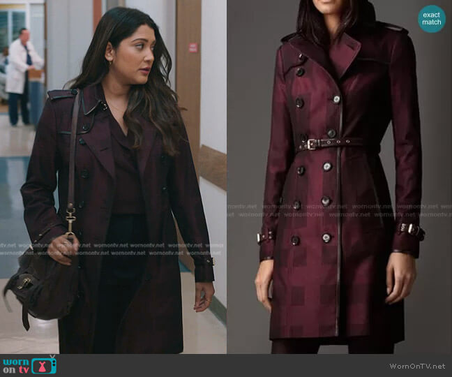 Burberry Long Check Cotton Trench Coat worn by Leela Devi (Anuja Joshi) on The Resident
