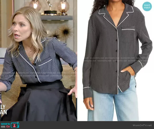 Rag & Bone Luca Silk Pajama Top worn by Kelly Ripa on Live with Kelly and Mark