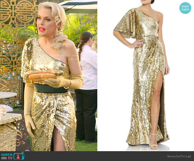 Mac Duggal Sequin One-Shoulder Column Gown worn by Alexis Carrington (Elaine Hendrix) on Dynasty
