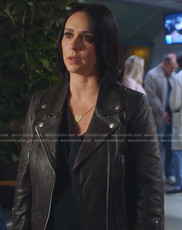 Maddie’s brown leather moto jacket on 9-1-1