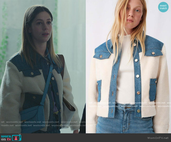 Maje Denim Fur Effect Jacket worn by Cayetana Grajera Pando (Georgina Amoros) on Elite