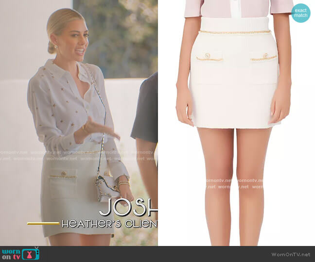 Maje Jonkyl Chain Trim Mini Skirt worn by Heather Rae Young on Selling Sunset