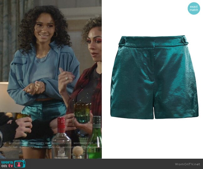 Milly Aria Glazed Velvet Shorts worn by Layla Keating (Greta Onieogou) on All American