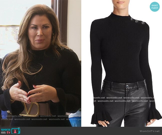 Milly Embellished Bell-Sleeve Sweater worn by Emily Simpson on The Real Housewives of Orange County