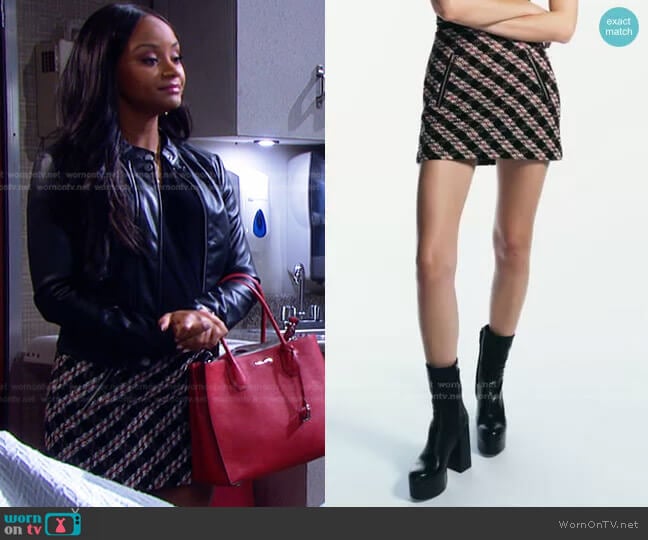 Zara Mini Skirt with Zips worn by Chanel Dupree (Raven Bowens) on Days of our Lives