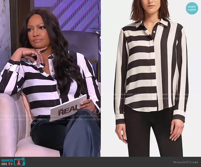 DKNY Mixed-Stripe Blouse worn by Garcelle Beauvais on The Real