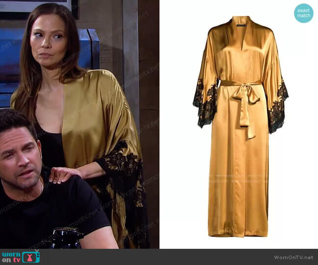 Natori Muse Lace-trim Silk Robe In Bronze worn by Ava Vitali (Tamara Braun ) on Days of our Lives