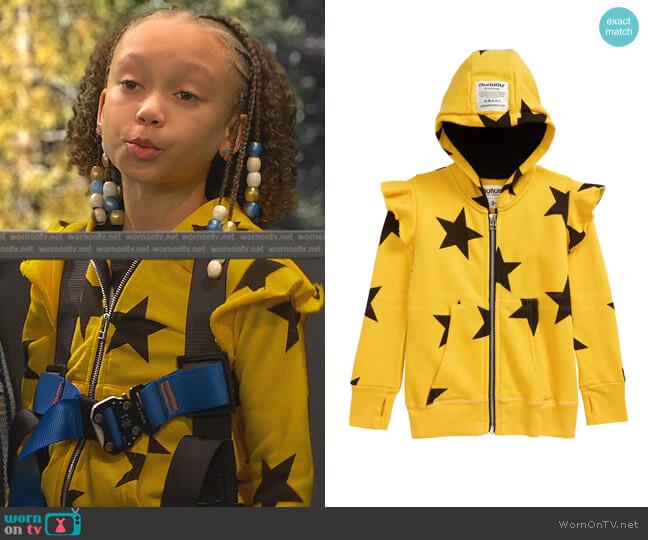 Nununu Kids' Star Ruffle Front Zip Hoodie worn by Alice Baxter (Mykal-Michelle Harris) on Ravens Home