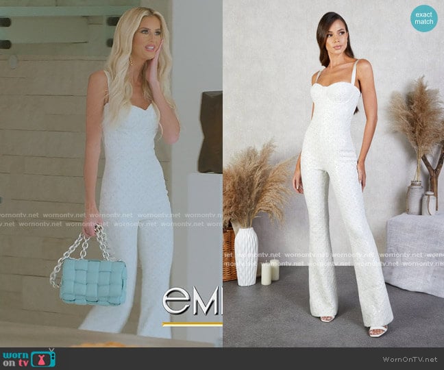 Nadine Merabi Hailey White Jumpsuit worn by Emma Hernan on Selling Sunset