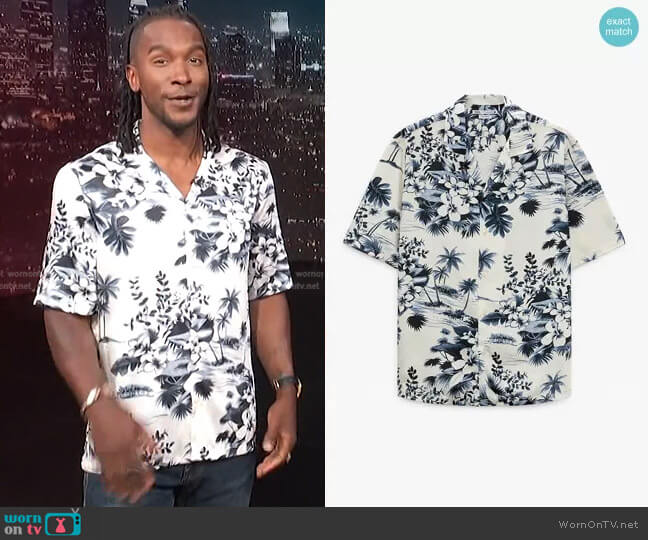 Zara Palm Tree Print Shirt worn by Scott Evans on Access Hollywood