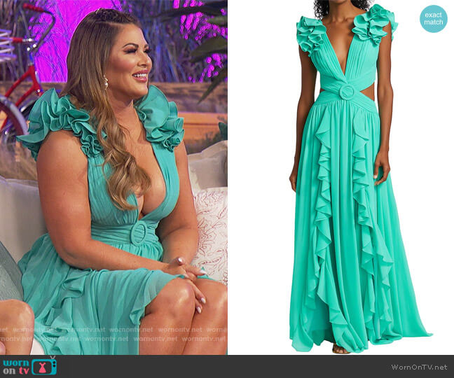 PatBO Flutter Sleeve Maxi Dress worn by Emily Simpson on The Real Housewives of Orange County