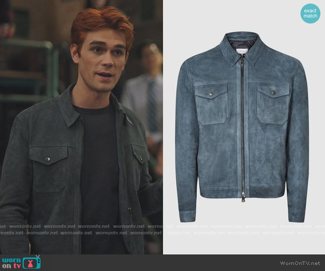 Reiss Suede Zip Through Trucker Jacket worn by Archie Andrews (K.J. Apa) on Riverdale
