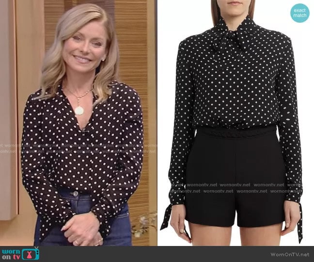 Valentino Polka Dot Silk Georgette Blouse worn by Kelly Ripa on Live with Kelly and Mark