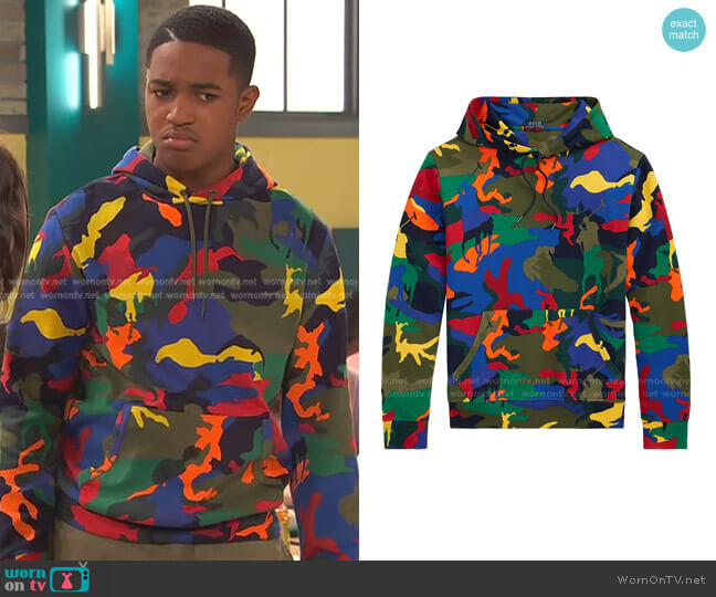 Ralph Lauren Polo Pony Camouflage Hoodie worn by Booker Baxter (Issac Ryan Brown) on Ravens Home