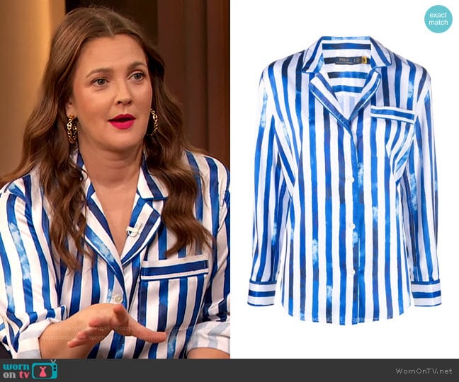 Ralph Lauren Striped Pajama-style Shirt worn by Drew Barrymore on The Drew Barrymore Show