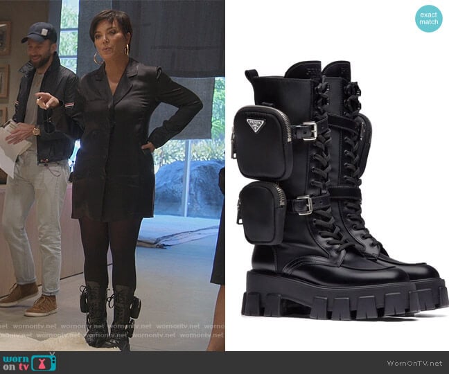 Prada Monolith pouch detail boots worn by Kris Jenner (Kris Jenner) on The Kardashians
