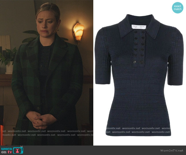 Proenza Schouler White Label Marl Knitted Polo Shirt worn by Betty Cooper (Lili Reinhart) on Riverdale