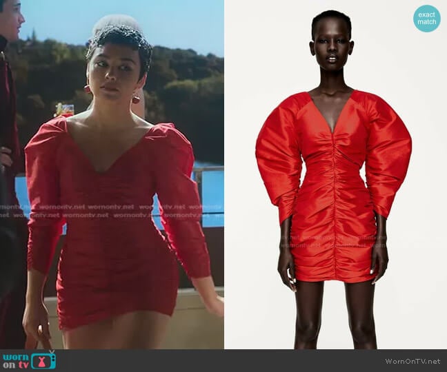 Zara Red Draped Mini Dress worn by Ari Blanco (Carla Diaz) on Elite