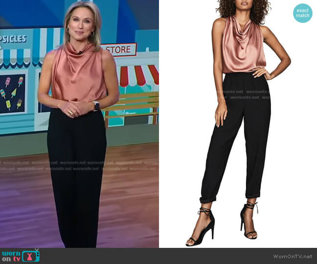 Reiss Harley Draped Satin Bow Back Jumpsuit worn by Amy Robach on Good Morning America