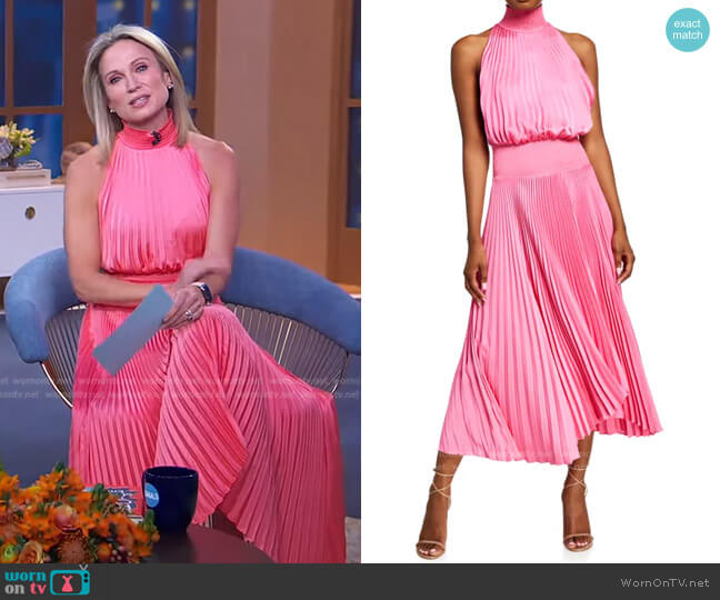 A.L.C. Renzo Pleated Sleeveless Midi Dress worn by Amy Robach on Good Morning America