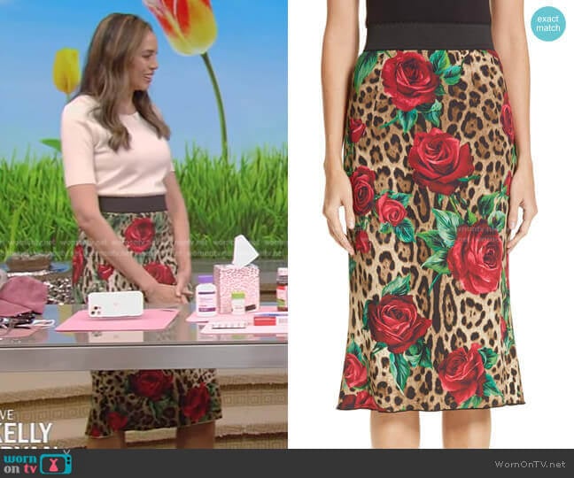 Dolce & Gabbana Rose & Leopard Print Cady Skirt
