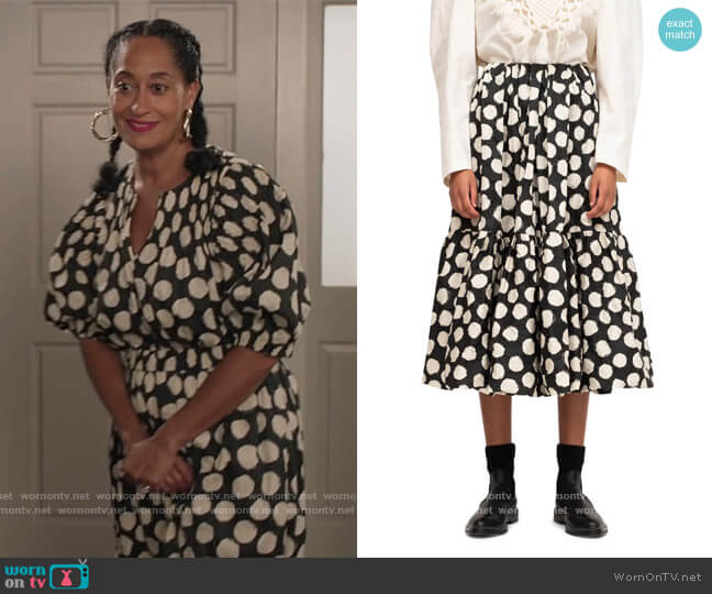 SEA Arline Polka Dot Midi Skirt worn by Rainbow Johnson (Tracee Ellis Ross) on Black-ish