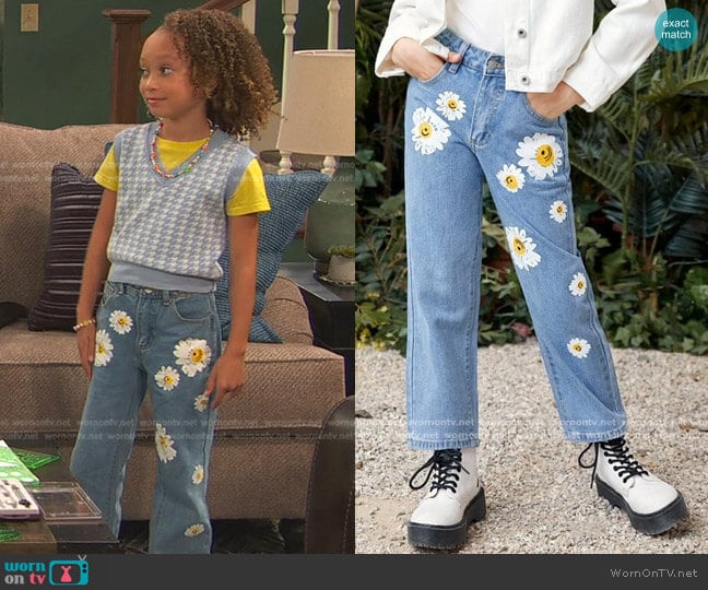 Shein Girls High Waist Floral Print Straight Leg Jeans worn by Alice Baxter (Mykal-Michelle Harris) on Ravens Home