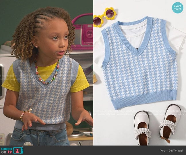 Shein Girls Houndstooth Pattern Sweater Vest worn by Alice Baxter (Mykal-Michelle Harris) on Ravens Home