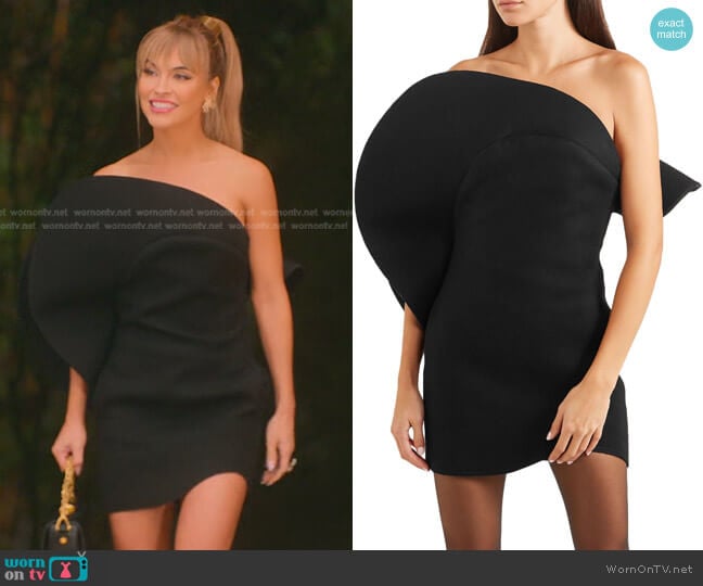 Saint Laurent One-shoulder Wool Mini Dress worn by Chrishell Stause on Selling Sunset