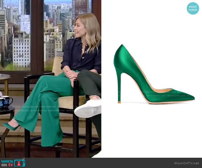 Gianvito Rossi Satin Pumps worn by Kelly Ripa on Live with Kelly and Mark