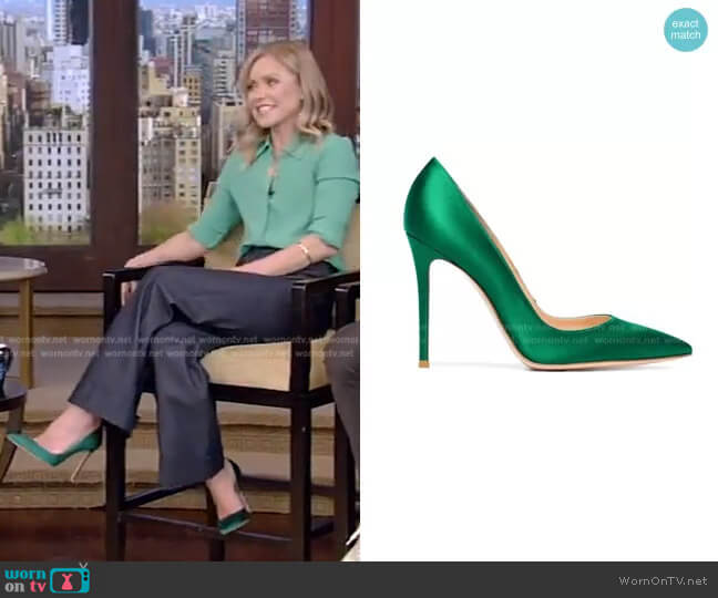 Gianvito Rossi Satin Pumps worn by Kelly Ripa on Live with Kelly and Mark