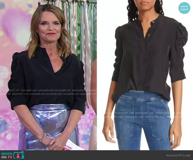 Frame Shirred Sleeve Silk Blouse worn by Savannah Guthrie on Today