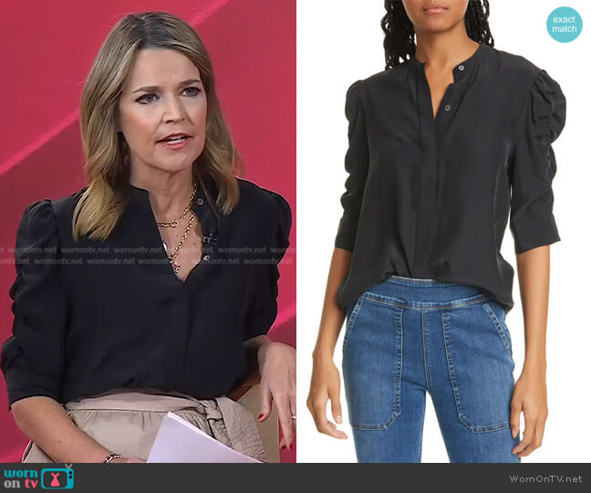 Frame Shirred Sleeve Silk Blouse worn by Savannah Guthrie on Today