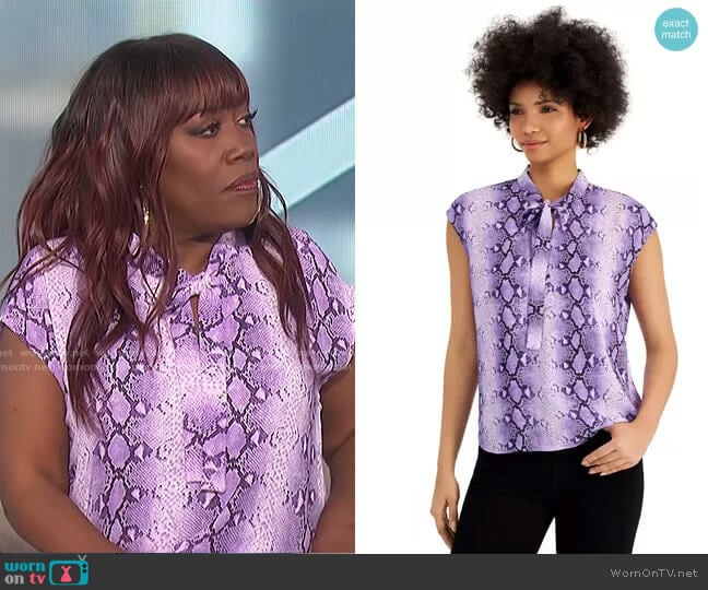 Bar III Snake-Print Tie-Neck Blouse worn by Sheryl Underwood on The Talk