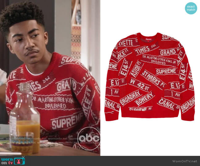 Supreme Supreme Street Signs Sweater worn by Jack Johnson (Miles Brown) on Black-ish