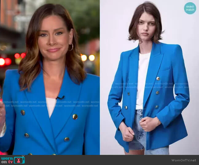 Zara Tailored Double Breasted Blazer worn by Rebecca Jarvis on Good Morning America