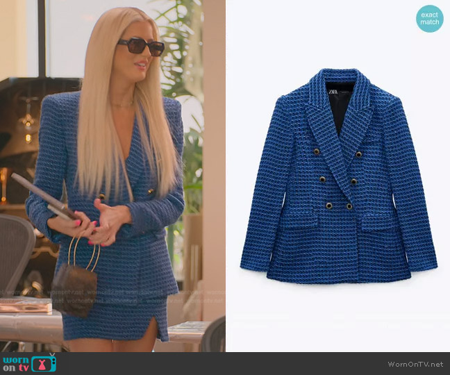 Zara Textured Double Breasted Blazer worn by Emma Hernan on Selling Sunset