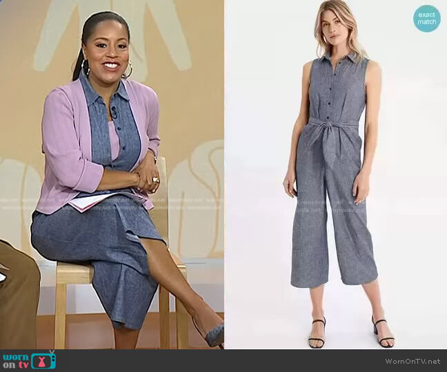 Banana Republic Tie-Front Linen Blend Jumpsuit worn by Sheinelle Jones on Today