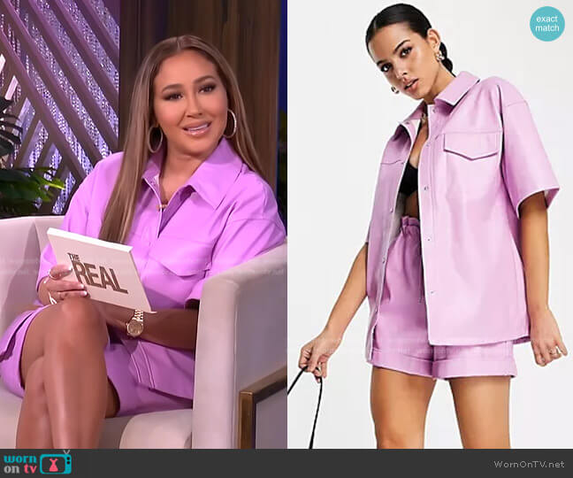 Topshop Faux Leather Short Sleeve Shirt Jacket worn by Adrienne Houghton on The Real