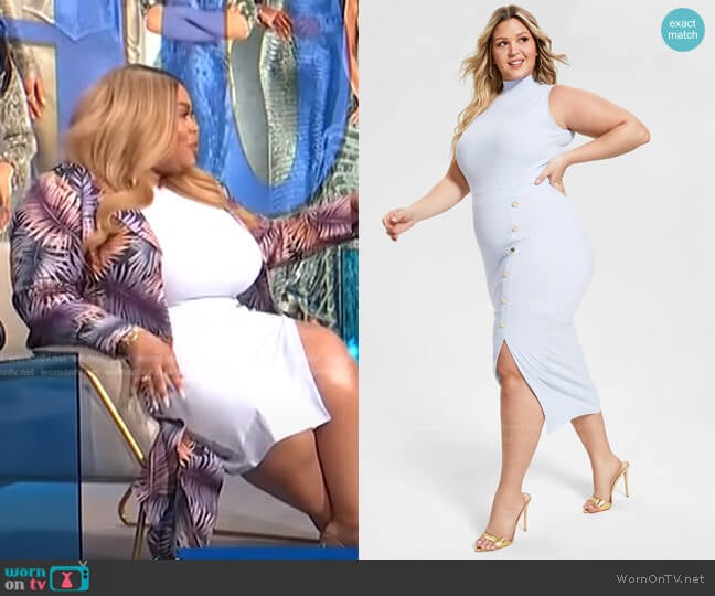 Nina Parker Trendy Plus Size Ribbed Midi Dress in Halogen Blue worn by Nina Parker on E! News