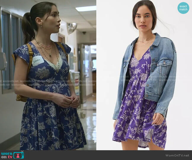 Urban Outfitters Julia Tiered Frock Mini Dress In Blue Floral worn by Isabella (Priscilla Quintana) on Good Trouble