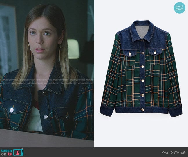Uterque Checked Denim Jacket worn by Cayetana Grajera Pando (Georgina Amoros) on Elite