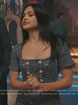 Veronica’s blue tweed crop top and skirt on Riverdale